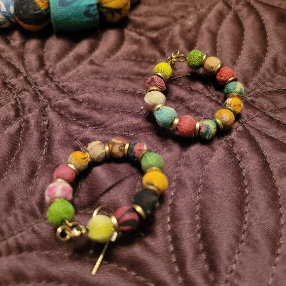 Multicolor Fabric Bead 32+ in. Necklace & 1 in. Hoop Earring Set - Picture 6 of 11